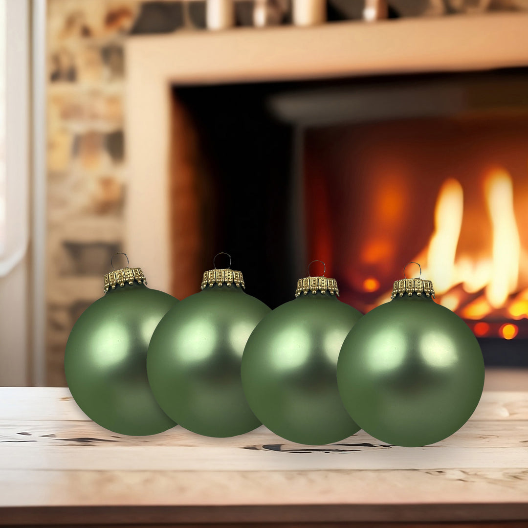 Glass Christmas Tree Ornaments - 67mm / 2.63" [8 Pieces] Designer Balls from Christmas By Krebs Seamless Hanging Holiday Decor (Velvet Celedon Green)