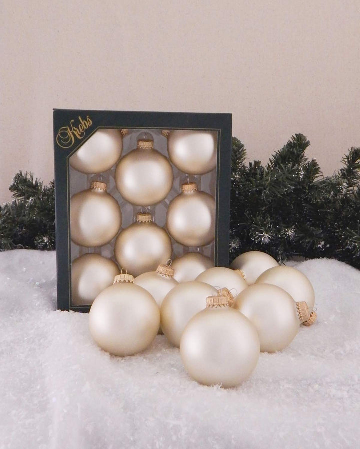 Christmas By Krebs Made in The USA Designer Seamless Glass Christmas Ball Ornaments, 2 5/8" (67mm), 8 Pieces (Oyster Velvet White)