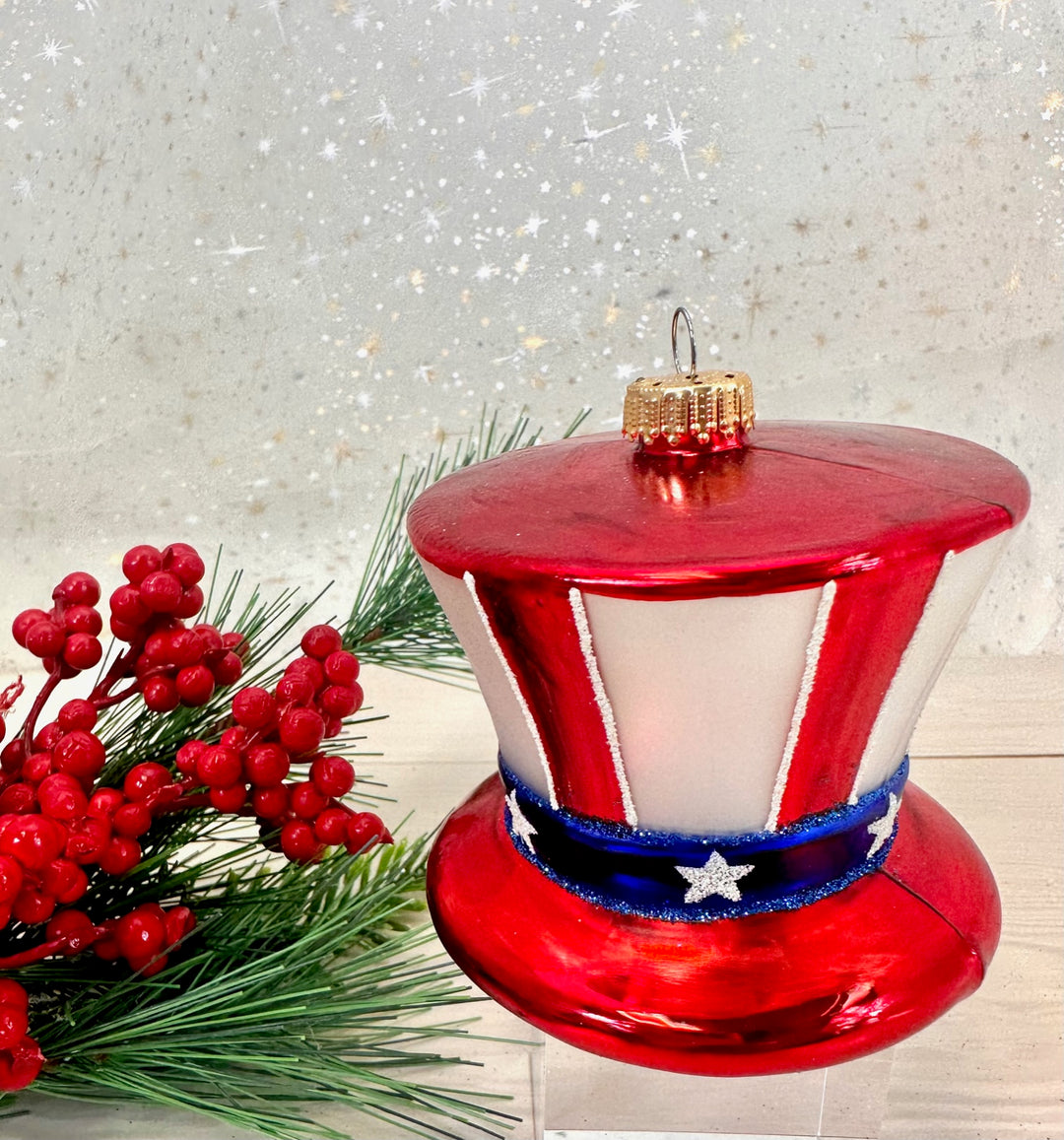 Christmas By Krebs Blown Glass  Collectible Tree Ornaments  (3 1/4" Uncle Sam Hat)