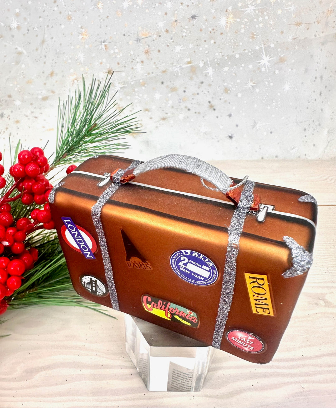 Christmas By Krebs Blown Glass  Collectible Tree Ornaments  (3 3/4" (95mm) World Traveler Suitcase)