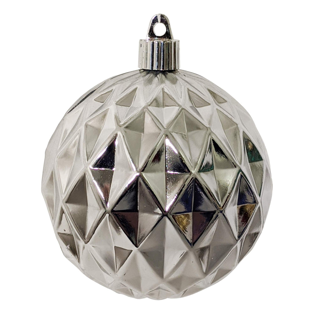 Christmas By Krebs 4" (100mm) Diamond Shiny Looking Glass Silver [4 Pieces] Solid Commercial Grade Indoor and Outdoor Shatterproof Plastic, UV and Water Resistant Ball Ornament Decorations