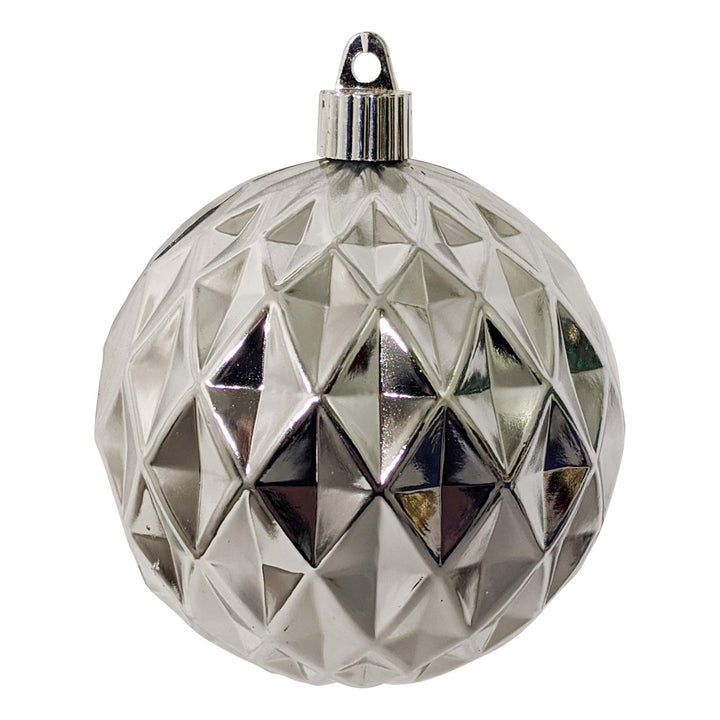 Christmas By Krebs 4" (100mm) Diamond Shiny Looking Glass Silver [4 Pieces] Solid Commercial Grade Indoor and Outdoor Shatterproof Plastic, UV and Water Resistant Ball Ornament Decorations
