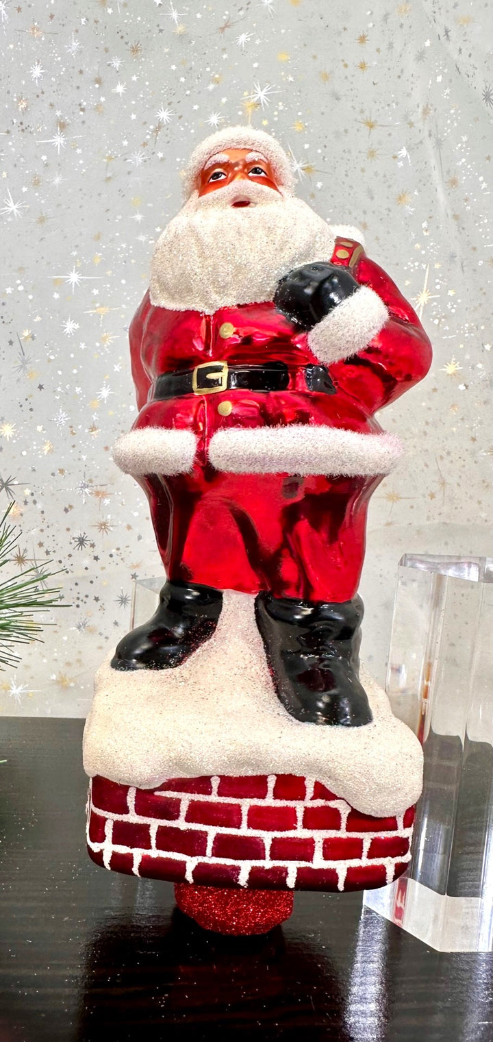 Christmas Treetop - Decorated Glass Treetop from Christmas by Krebs - Handmade Seamless Holiday Decorations for Trees (9" Santa Treetopper)