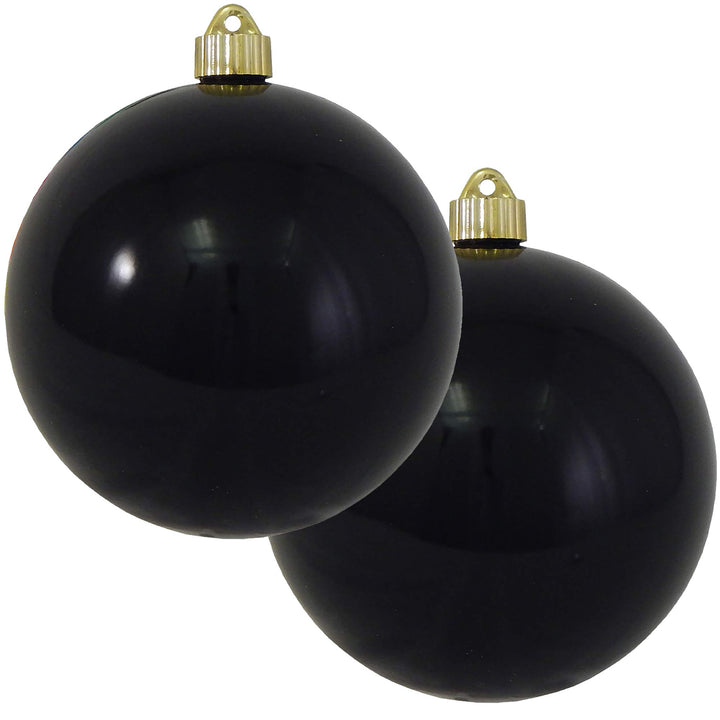 Christmas By Krebs 6" (150mm) Shiny Onyx Black [2 Pieces] Solid Commercial Grade Indoor and Outdoor Shatterproof Plastic, UV and Water Resistant Ball Ornament Decorations
