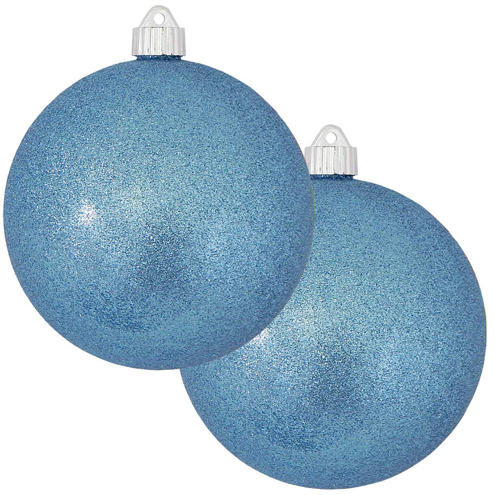 Christmas By Krebs 6" (150mm) Light Blue Glitter [2 Pieces] Solid Commercial Grade Indoor and Outdoor Shatterproof Plastic, Water Resistant Ball Ornament Decorations