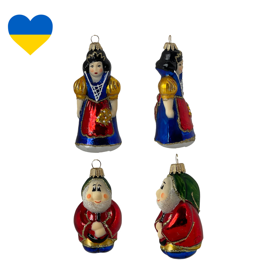 Christmas by Krebs Blown Glass Collectible Ukrainian Figurine (3" and 4.25" Fairytale Snow White & 7 Dwarfs)