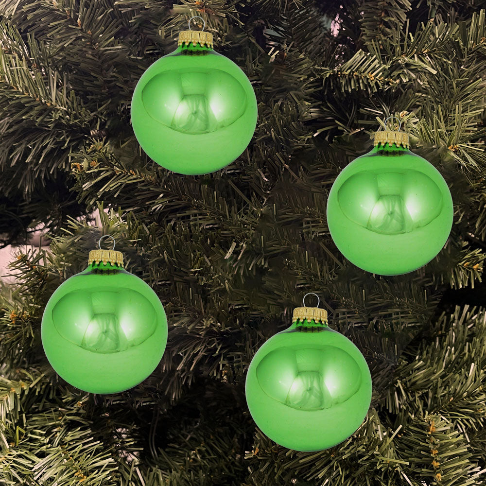 Christmas By Krebs Made in The USA Designer Seamless Glass Christmas Ball Ornaments, 2 5/8" (67mm), 8 Pieces (Shiny Jade Lime Green)