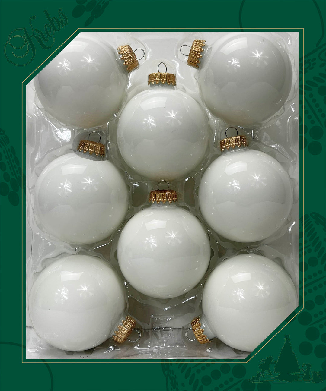 Christmas By Krebs 2 5/8" (67mm) Seamless Glass Ornament [8 Pieces], Decorated Designer Heirloom (Shiny Porcelain White)