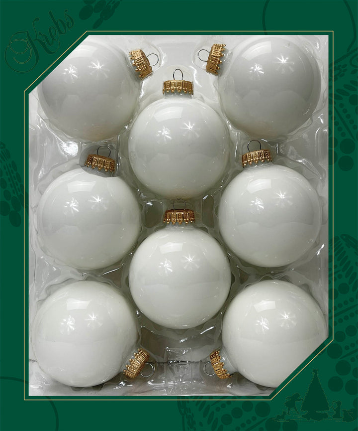 Christmas By Krebs 2 5/8" (67mm) Seamless Glass Ornament [8 Pieces], Decorated Designer Heirloom (Shiny Porcelain White)