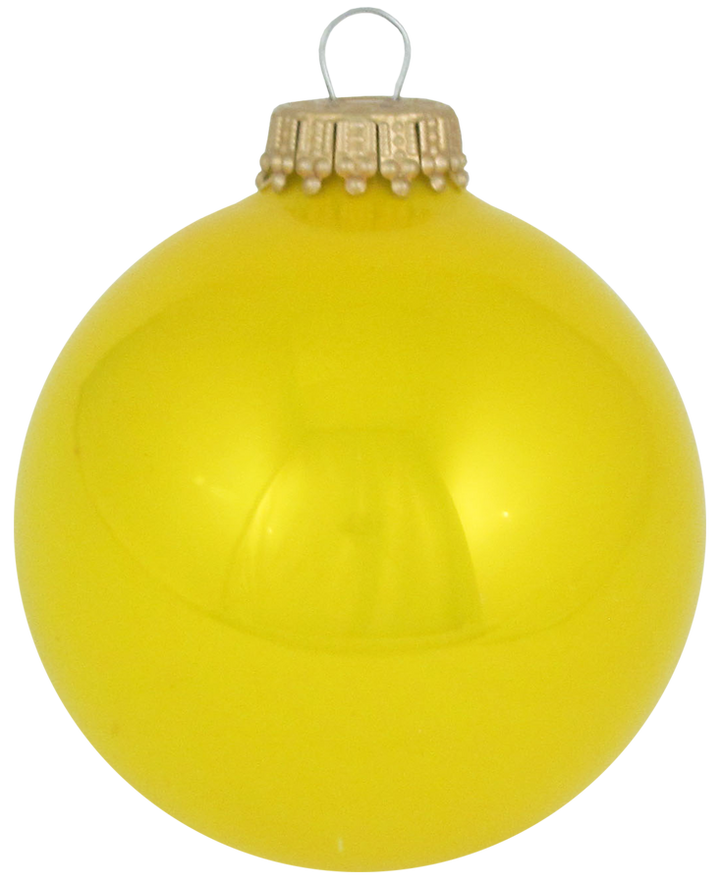 Christmas By Krebs Made in The USA Designer Seamless Glass Christmas Ball Ornaments, 2 5/8" (67mm), 8 Pieces (Shiny Full Sun Yellow)