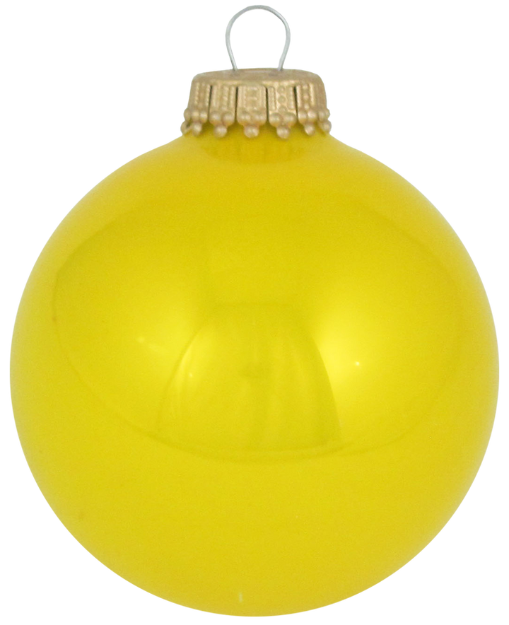 Glass Christmas Tree Ornaments - 67mm / 2.63" [8 Pieces] Designer Balls from Christmas By Krebs Seamless Hanging Holiday Decor (Shiny Full Sun Yellow)