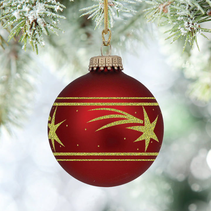 Glass Christmas Tree Ornaments - 67mm/2.625" [4 Pieces] Decorated Balls from Christmas by Krebs Seamless Hanging Holiday Decor (Port Velvet with Gold Shooting Star)