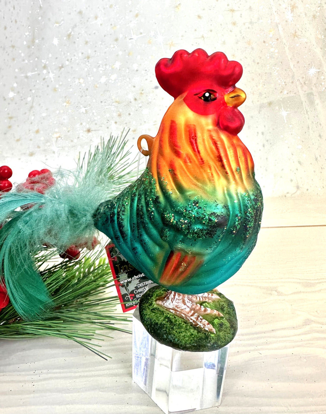 Christmas By Krebs Blown Glass  Collectible Tree Ornaments  (3.5" Rooster)