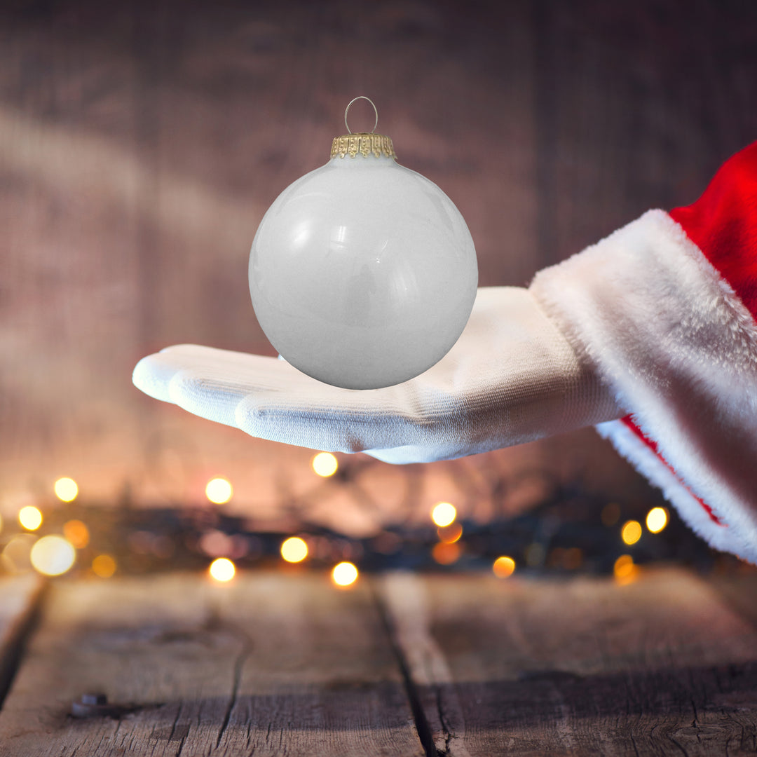 Glass Christmas Tree Ornaments - 80mm / 3.25" [4 Pieces] Designer Balls from Christmas By Krebs Seamless Hanging Holiday Decor (Snow White)
