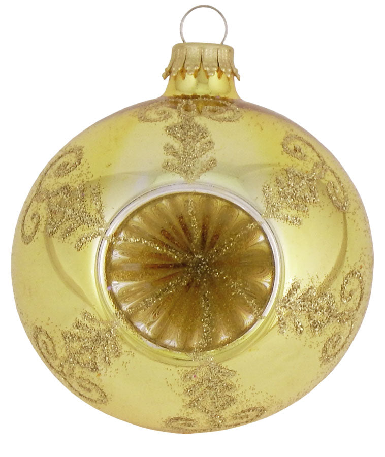 Glass Christmas Tree Ornaments - 67mm/2.625" [4 Pieces] Decorated Balls from Christmas by Krebs Seamless Hanging Holiday Decor (Aztec Gold Round Reflector)