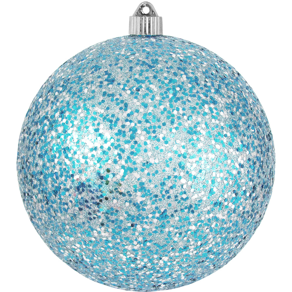Christmas By Krebs 8" (200mm) Aqua Blue & Silver Multicolor Glitz [1 Piece] Solid Commercial Grade Indoor and Outdoor Shatterproof Plastic, Water Resistant Ball Ornament Decorations