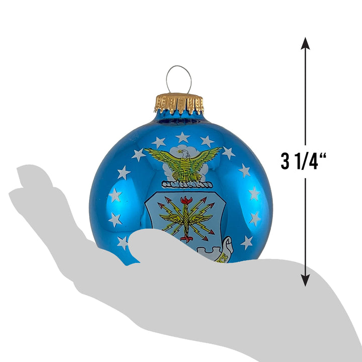 Christmas Tree Ornaments Made in the USA - 80mm / 3.25" Decorated Collectible Glass Balls from Christmas by Krebs - Handmade Hanging Holiday Decoration for Trees (USAF with Est Date, Flag)