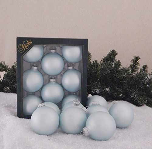 Christmas By Krebs 2 5/8" (67mm) Seamless Glass Ornament [8 Pieces], Decorated Designer Heirloom (Velvet Misty Aqua Blue)