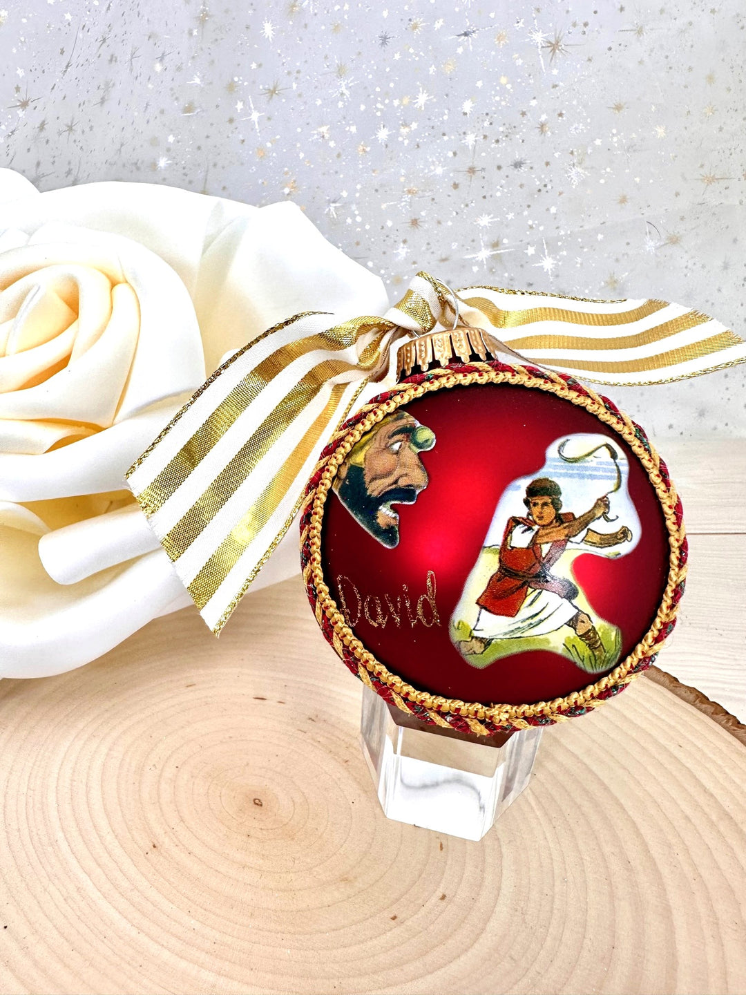 3 1/4" Collectable Bible Hero Glass Ornament Made in USA | Hugs Special Occasions Keepsake Gifts |  (Bible Hero David)