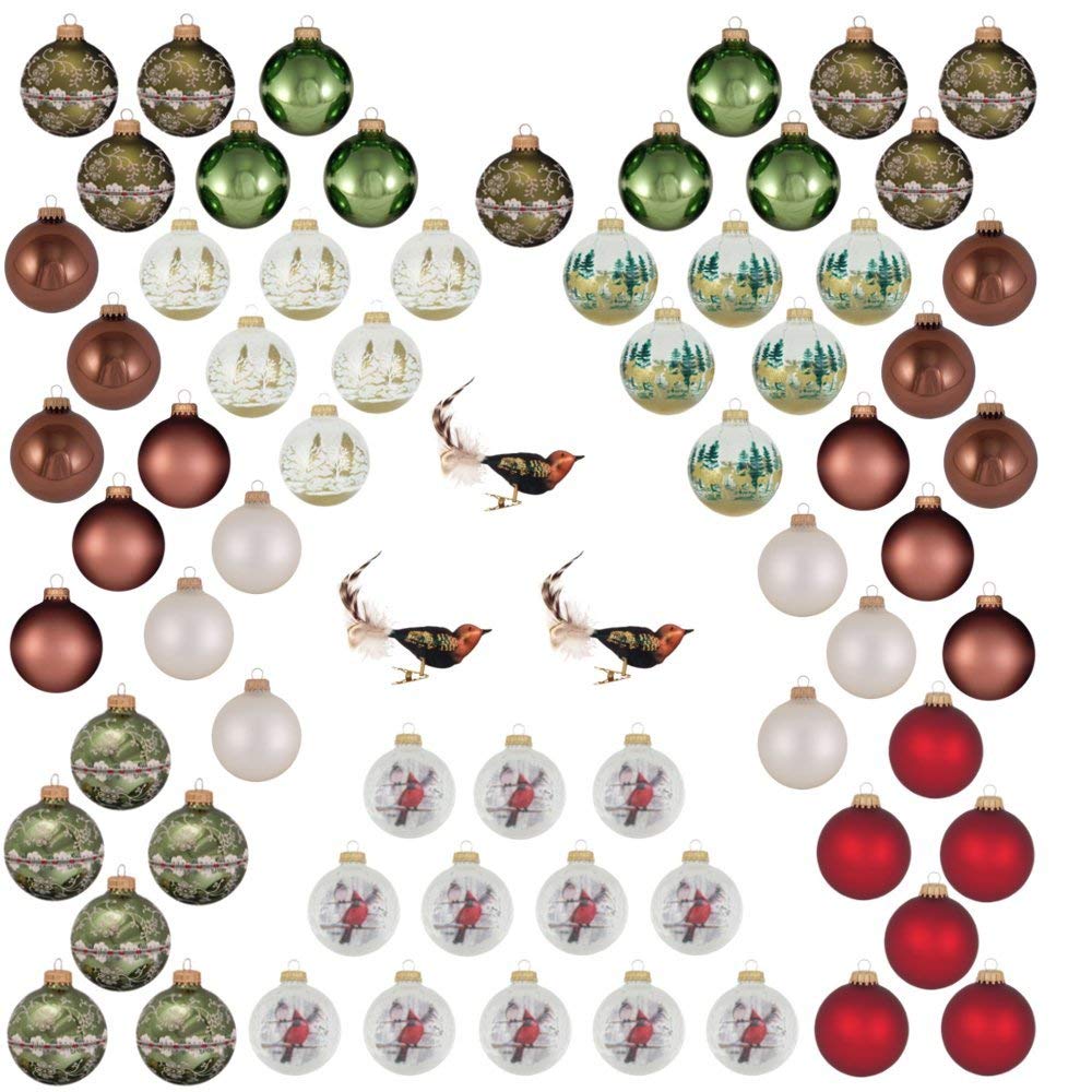 69 Piece Woodland Glass Ornaments Christmas Tree Decorating Kit