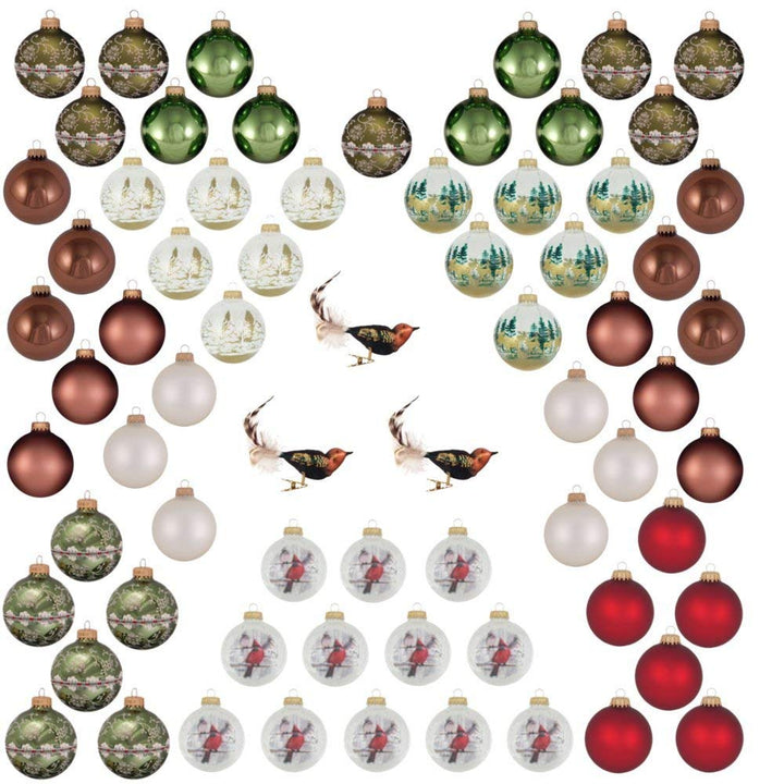 69 Piece Woodland Glass Ornaments Christmas Tree Decorating Kit