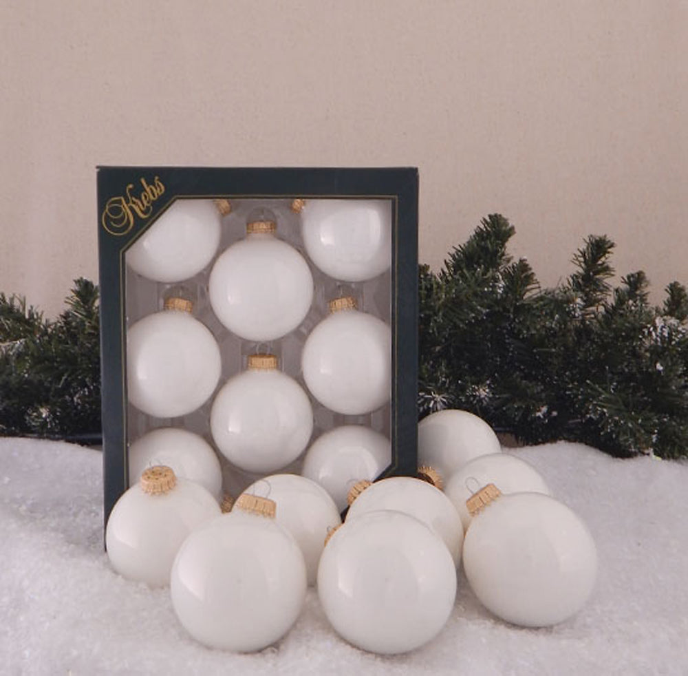 Christmas By Krebs 2 5/8" (67mm) Seamless Glass Ornament [8 Pieces], Decorated Designer Heirloom (Shiny Porcelain White)