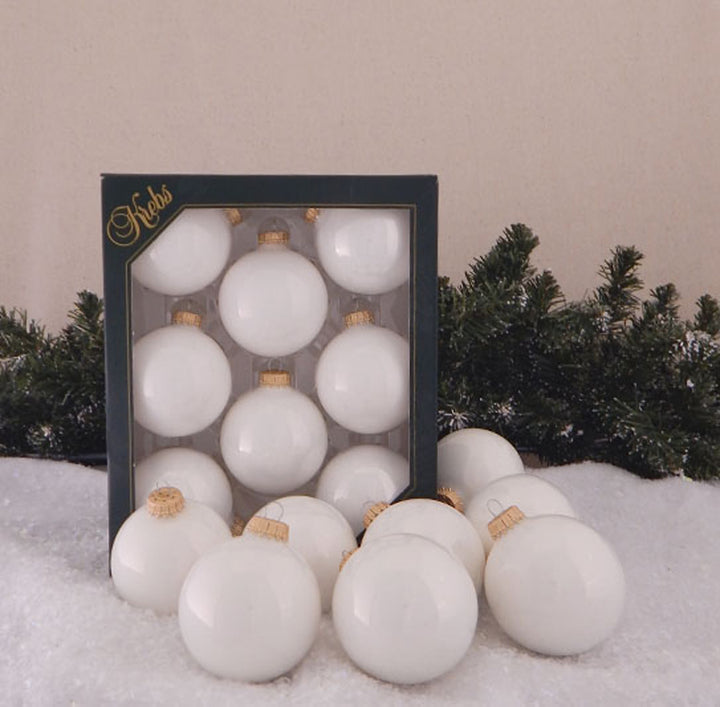 Christmas By Krebs 2 5/8" (67mm) Seamless Glass Ornament [8 Pieces], Decorated Designer Heirloom (Shiny Porcelain White)