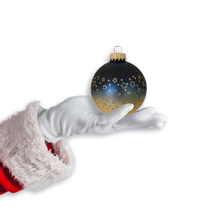 Glass Christmas Tree Ornaments - 67mm/2.63" [4 Pieces] Decorated Balls from Christmas by Krebs Seamless Hanging Holiday Decor (Midnight Haze Blue and Chiffon Gold With Stars)