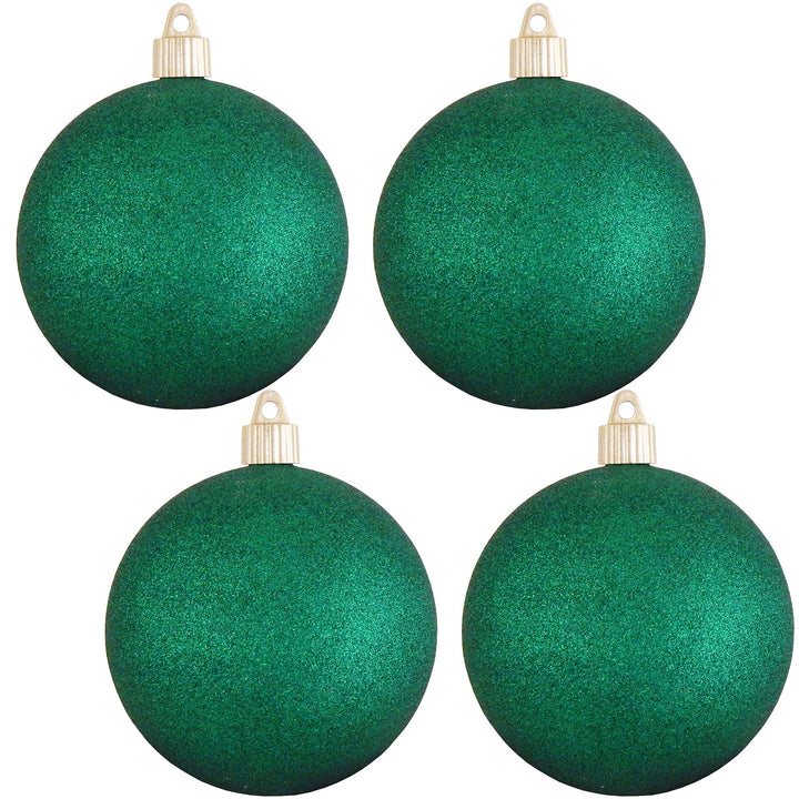 Christmas By Krebs 4" (100mm) Emerald Green Glitter [4 Pieces] Solid Commercial Grade Indoor and Outdoor Shatterproof Plastic, Water Resistant Ball Ornament Decorations