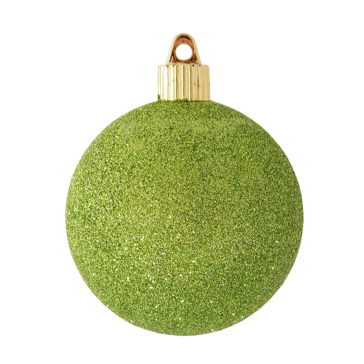 Christmas By Krebs 3 1/4" (80mm) Lime Green Glitter [8 Pieces] Solid Commercial Grade Indoor and Outdoor Shatterproof Plastic, Water Resistant Ball Ornament Decorations