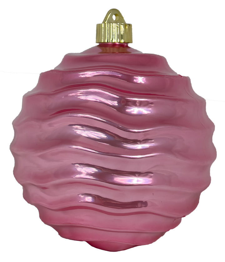 Christmas By Krebs 6" (150mm) Wavy Ripple Shiny Perfect Pink Blush [2 Pieces] Solid Commercial Grade Indoor and Outdoor Shatterproof Plastic, UV and Water Resistant Ball Ornament Decorations