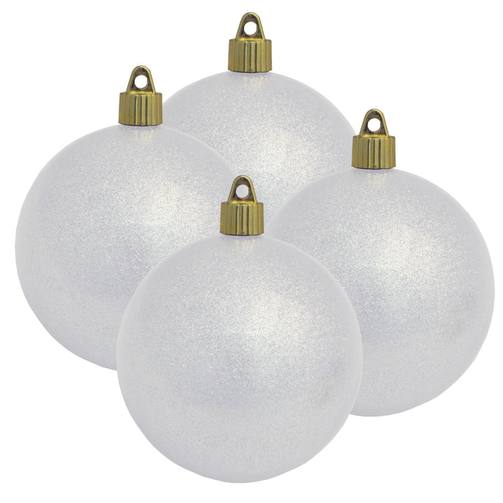 Christmas By Krebs 4" (100mm) White Sparkle [4 Pieces] Solid Commercial Grade Indoor and Outdoor Shatterproof Plastic, Water Resistant Ball Ornament Decorations