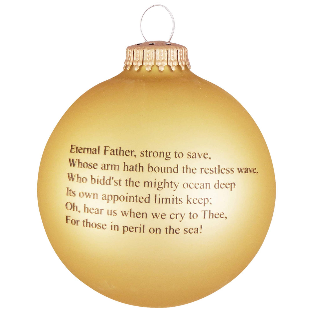 Christmas Tree Ornaments Made in the USA - 80mm / 3.25" Decorated Collectible Glass Balls from Christmas by Krebs - Handmade Hanging Holiday Decoration for Trees (USN Logo & Hymn, Matte)