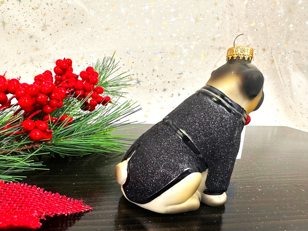 Christmas By Krebs Blown Glass  Collectible Tree Ornaments  (Tuxedo Pug)