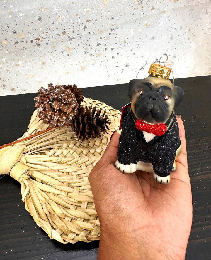 Christmas By Krebs Blown Glass  Collectible Tree Ornaments  (Tuxedo Pug)