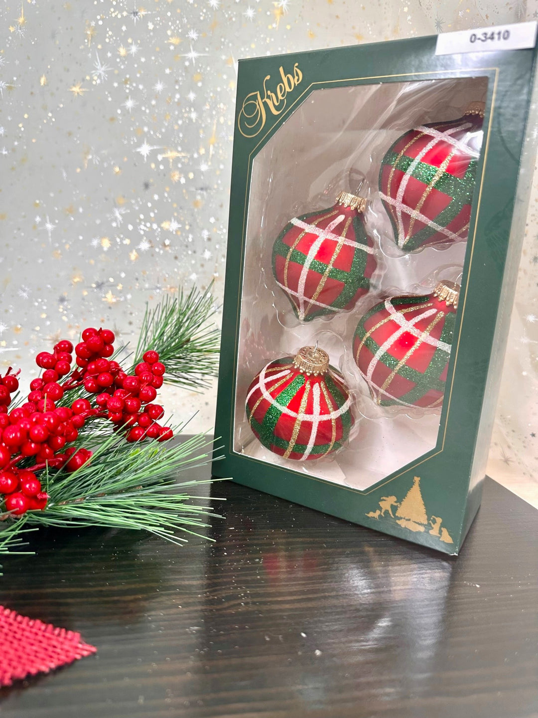 Glass Christmas Tree Ornaments - 67mm/2.625" [4 Pieces] Decorated Balls from Christmas by Krebs Seamless Hanging Holiday Decor