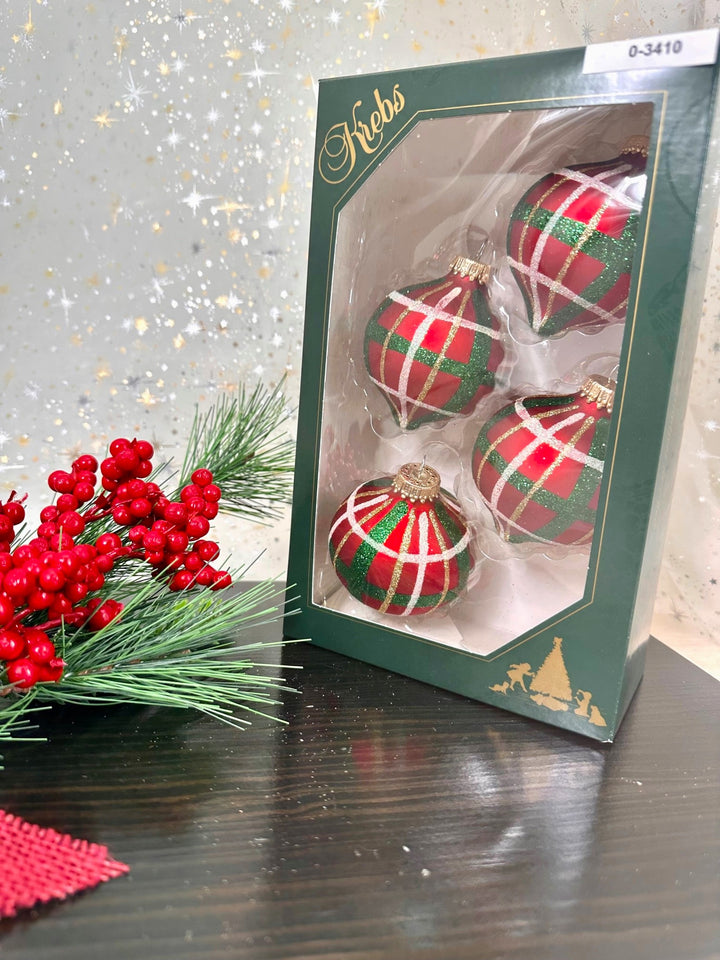 Glass Christmas Tree Ornaments - 67mm/2.625" [4 Pieces] Decorated Balls from Christmas by Krebs Seamless Hanging Holiday Decor