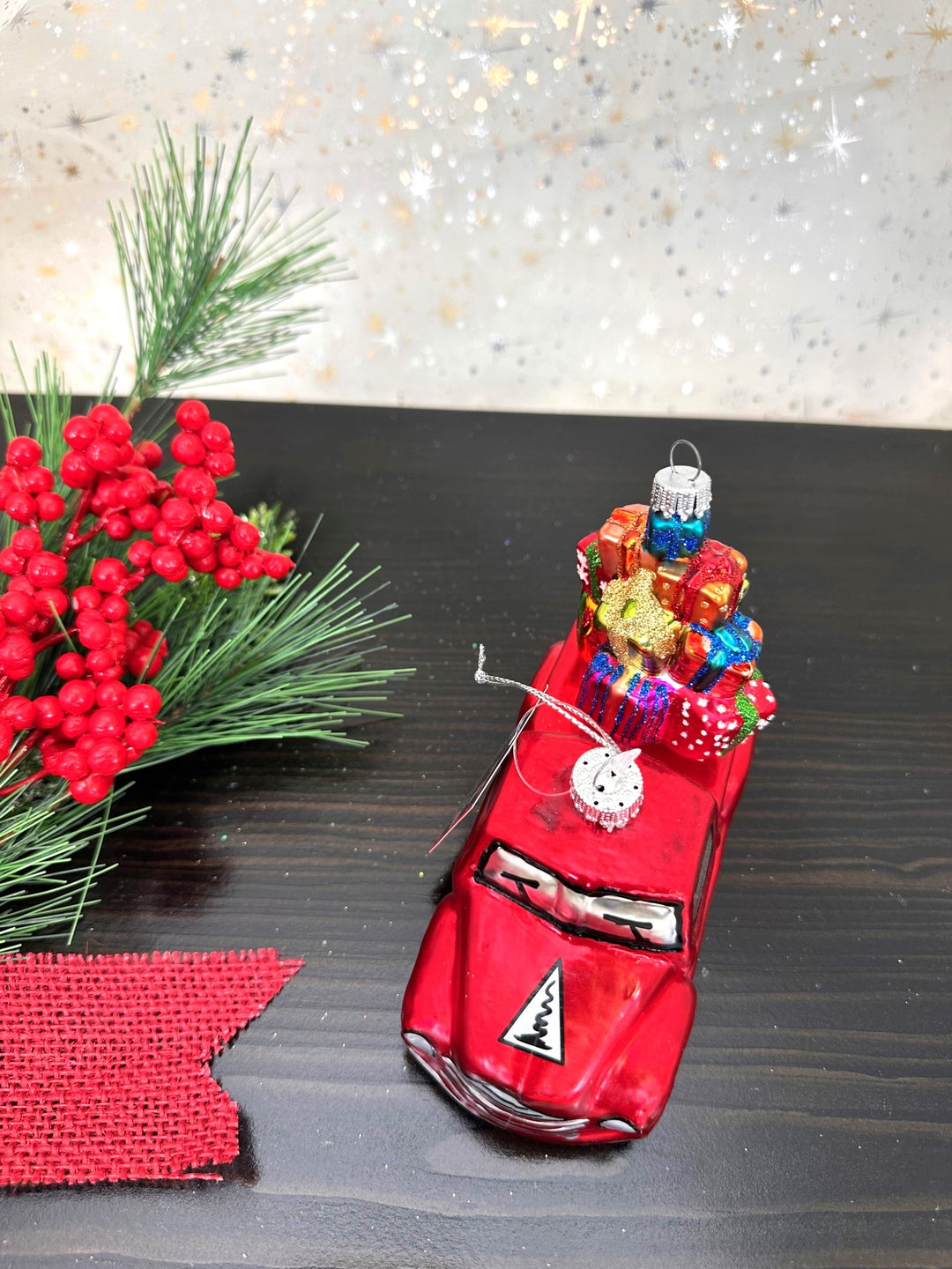 Krebs Designer Glass Vintage Pickup with Tree Figurine Christmas Holiday Ornament, 3 1/4" (80mm)