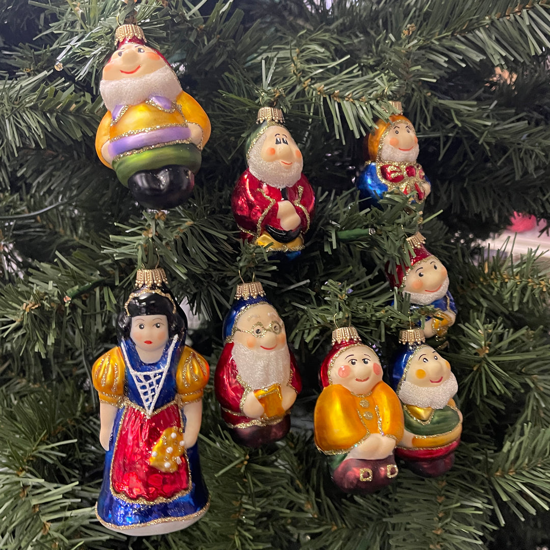 Christmas by Krebs Blown Glass Collectible Ukrainian Figurine (3" and 4.25" Fairytale Snow White & 7 Dwarfs)