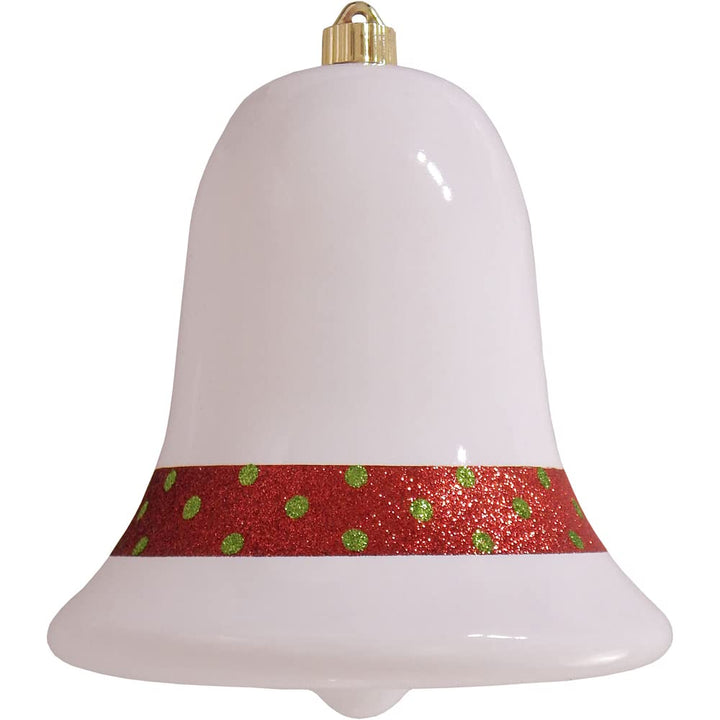 Christmas By Krebs 9" (230mm) Ornament, Commercial Grade Indoor Outdoor Shatterproof Plastic Water Resistant Bell Ornament (Pure White with Decorated Band)