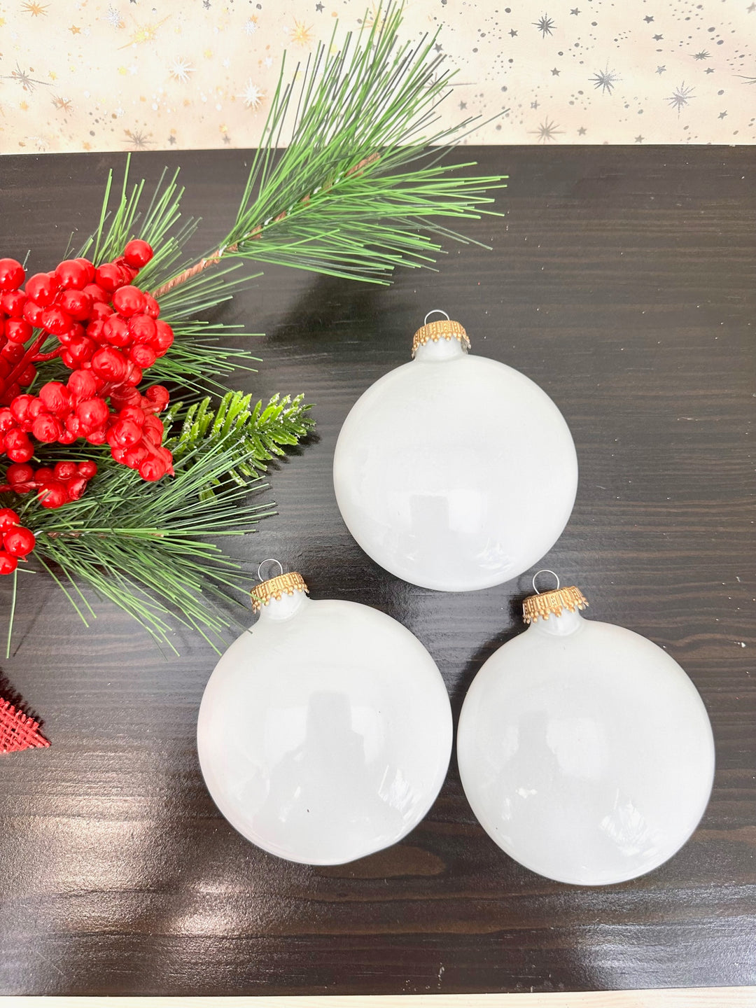 Christmas By Krebs 3" (76mm) Craft Glass Disc Ornament [6 Pieces], Designer Heirloom  (Porcelain White with Gold Crown Caps)