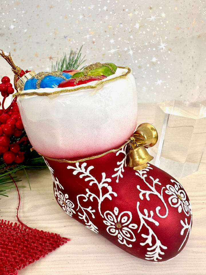 Christmas By Krebs Blown Glass  Collectible Tree Ornaments  (5 1/2" Stocking with Presents)