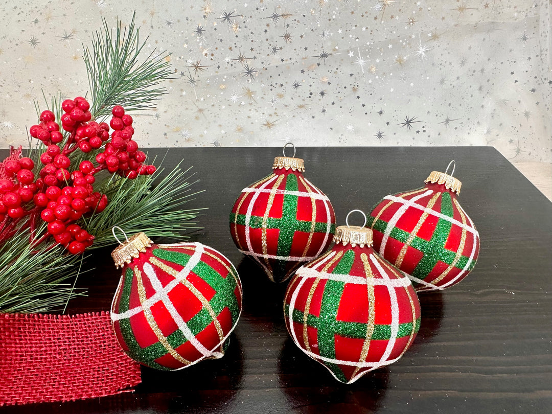 Glass Christmas Tree Ornaments - 67mm/2.625" [4 Pieces] Decorated Balls from Christmas by Krebs Seamless Hanging Holiday Decor