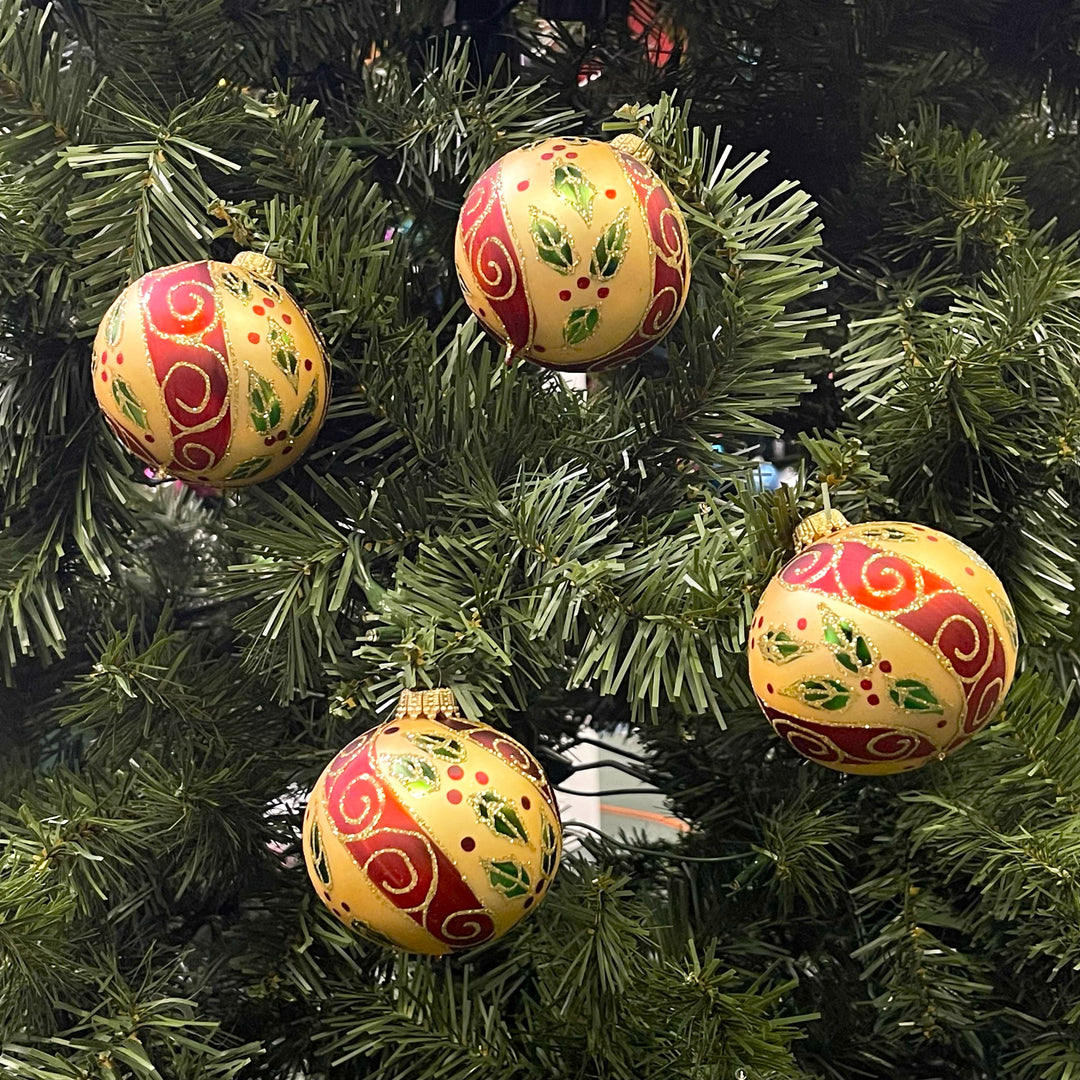 Glass Christmas Tree Ornaments - 67mm/2.63" [4 Pieces] Decorated Balls from Christmas by Krebs Seamless Hanging Holiday Decor