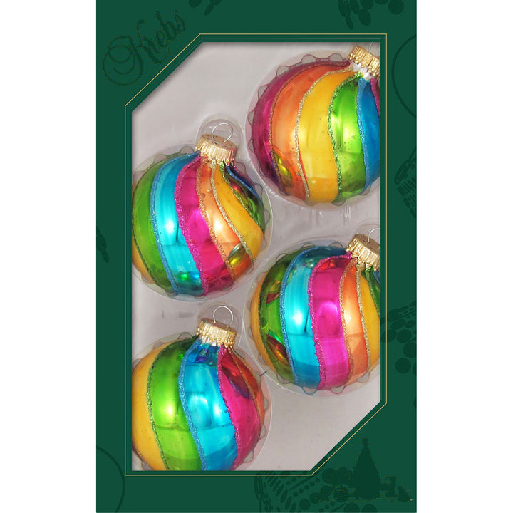 Christmas By Krebs 2 5/8" (67mm) Seamless Glass Ornament [4 Pieces], Decorated Designer Heirloom