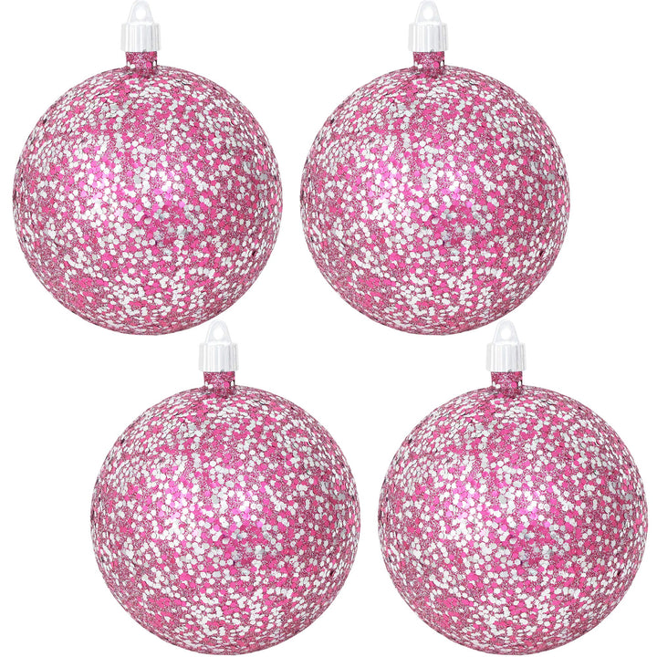 Christmas By Krebs Ornament, Commercial Grade Indoor and Outdoor Shatterproof Plastic, Water Resistant Ball Ornament Decorations (Cabernet Pink & Silver Multicolor Glitz, 4 3/4 inch (120mm))