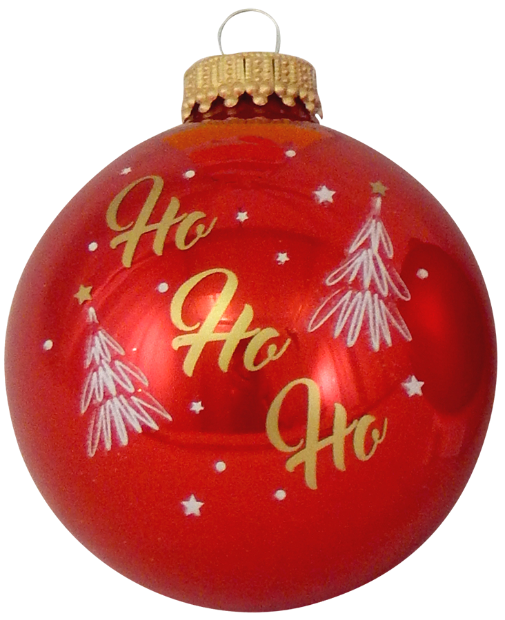 Glass Christmas Tree Ornaments - 67mm/2.63" [4 Pieces] Decorated Balls from Christmas by Krebs Seamless Hanging Holiday Decor (Candy Apple Red & Flame Red with Ho Ho Ho)