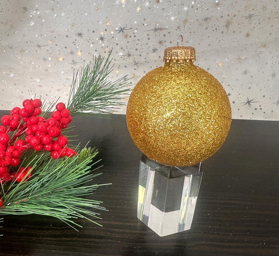 Glass Christmas Tree Ornaments - 67mm/2.63" Designer Balls from Christmas by Krebs - Seamless Hanging Holiday Decorations for Trees - Set of 12 Ornaments (Velvet Red, Velvet Green & Gold Glitter)