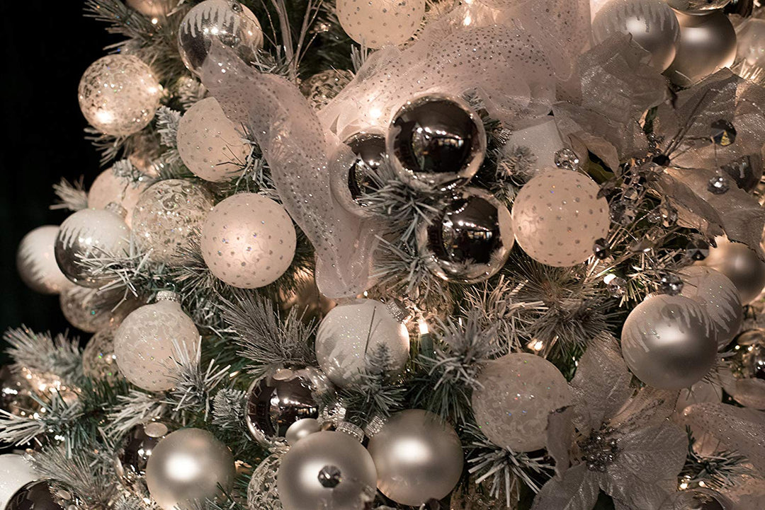 67 Piece Classic Silver Glass Ornaments Christmas Tree Decorating Kit