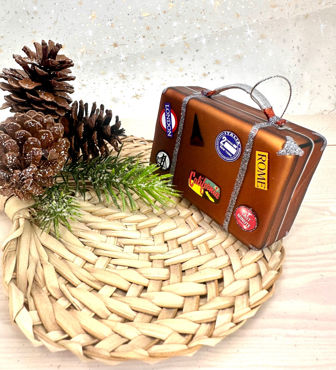 Christmas By Krebs Blown Glass  Collectible Tree Ornaments  (3 3/4" (95mm) World Traveler Suitcase)